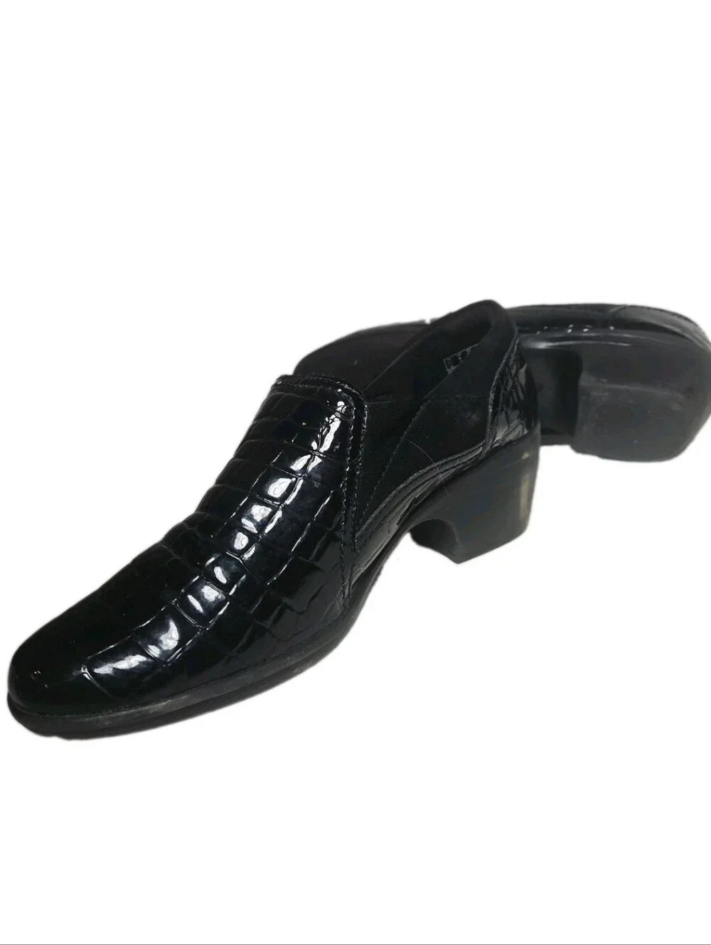 Clarks Women Size 8 M Black Croc Patent Leather Wedge SlipOn Loafer May Poppy[8A